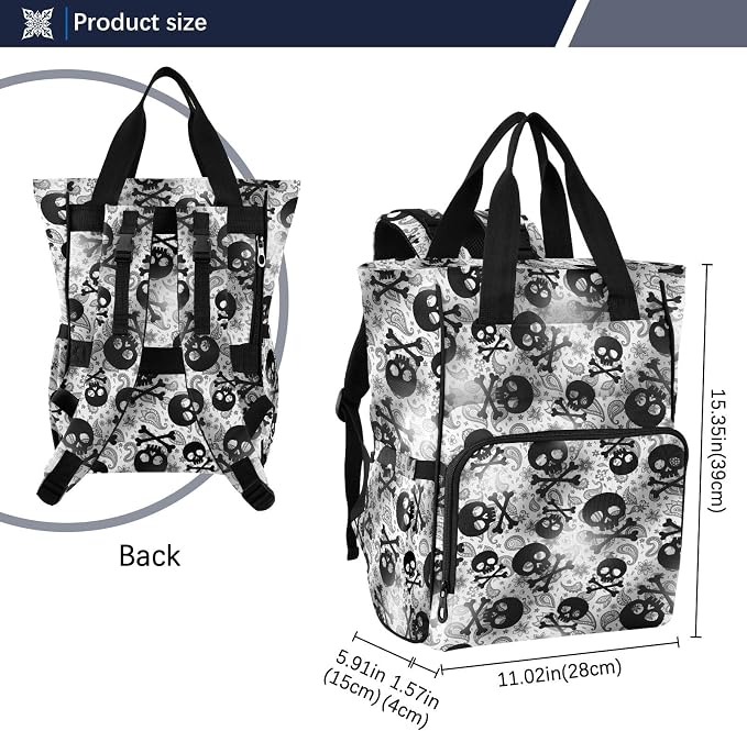 MNSRUU Diaper Bag Skulls Black Grey Paisley Diaper Bag Backpack Multifunction Travel Diaper Bag Tote Large Capacity Diaper Changing Backpacks for Moms Dads - Image 3