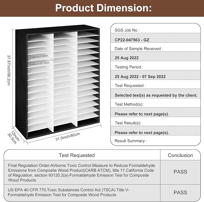 EasyPAG Wooden Literature Organizer with Adjustable Shelves, 48 Compartments Office Paper Organizer Storage 24000 Sheets Letter Size Paper, Student Mailbox for Classroom, Black/White - Image 4