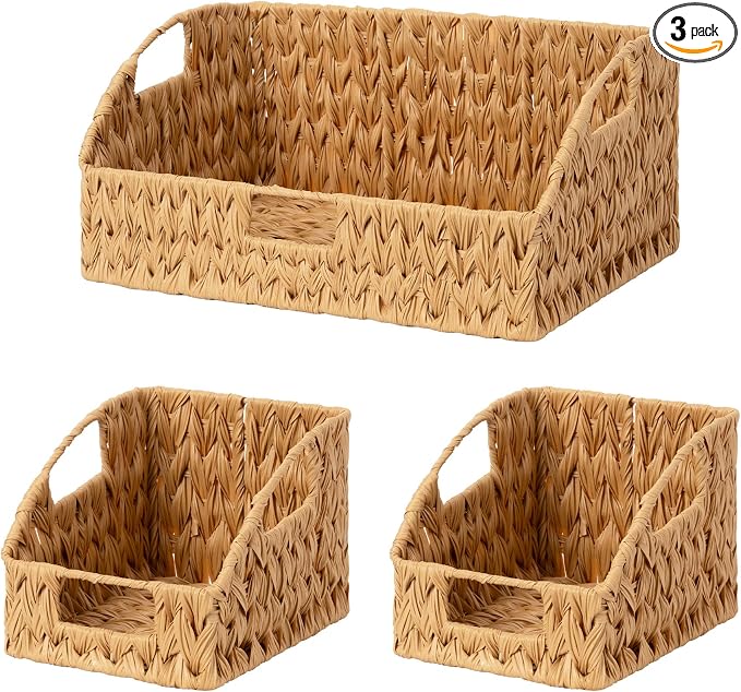 GRANNY SAYS Wicker Baskets for Organizing, Waterproof Basket for Storage | Wicker Storage Baskets for Pantry, Open Front Basket for Shelves, Kitchen Storage Baskets, Decorative Basket for Home Decor by GRANNYSAYS