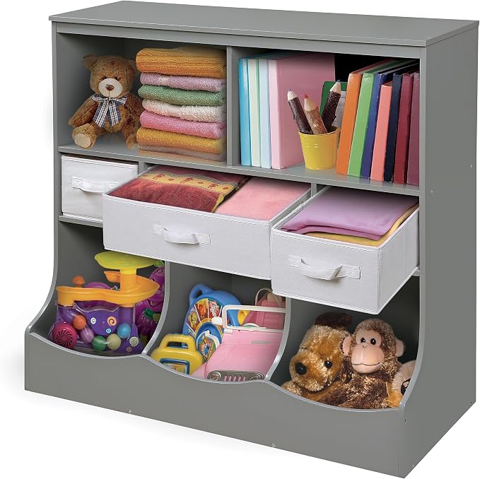 Badger Basket Combo Toy Storage Organizer and Bookshelf - Kids Storage Unit with 3 Removable Baskets, Open Shelves, Top Display Surface - Gray Cloud - Image 6