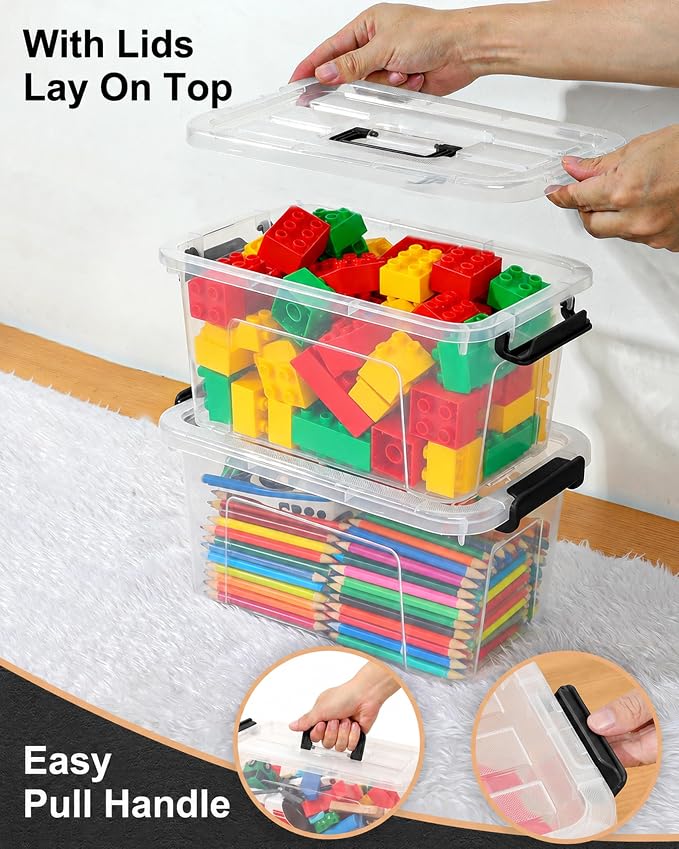 EOENVIVS Plastic Storage Bins with Lids 6 Pack Storage Organizer, 7 Quart Stackable Storage Boxes with Buckle Lids and Handle easy for Home Office Pantry Organization, Clear - Image 3