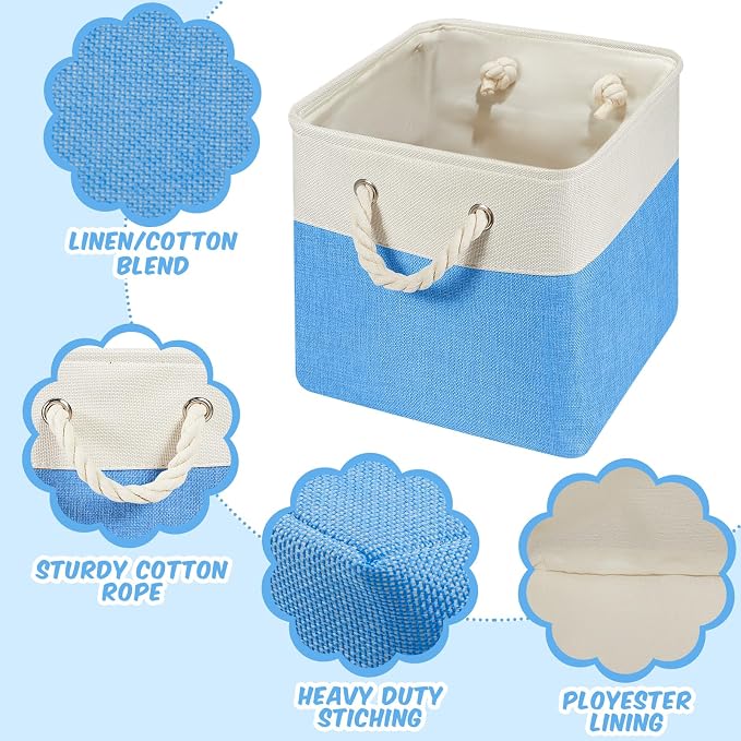 6 Pack 11x11 Inch Blue Cube Storage Bins Fabric Square Cube Baskets Handle | Blue Foldable Organizer with Sturdy Handles, Home Closet Bin for Shelves, Durable Cube Baskets Bulk for Home Storage - Image 3