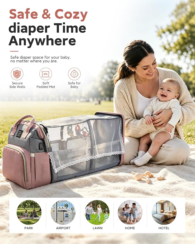 houscly Diaper Bag Backpack with Changing Station, 25L Large Capacity | Multifunction baby bag, baby registry search, baby girl newborn essentials must haves, baby shower gifts, grey - Image 9