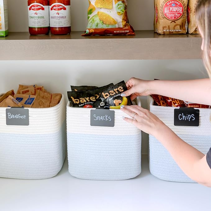 NaturalCozy 13 Inch Cube Storage Bins Cotton Rope Woven Baskets for Organizing 3-Pack | 13 x 13 Storage Cubes | Fabric Square Storage Baskets for Shelves Organizer, Kids Toy Bins, Closet Baby Nursery - Image 8