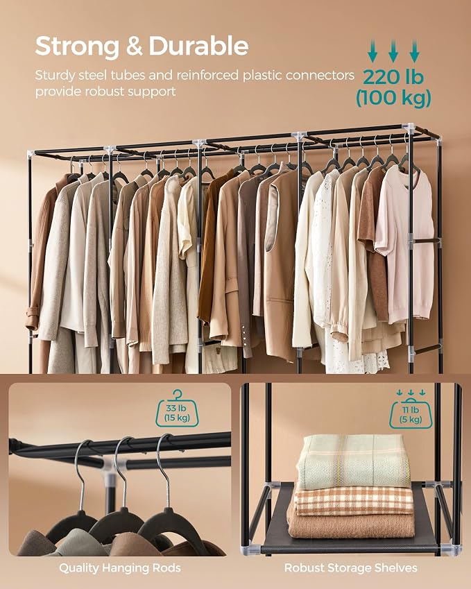 SONGMICS Portable Closet, Wardrobe Closet Organizer with Cover, 4 Hanging Rods and Shelves, 4 Side Pockets, 17.7 x 66.9 x 65.7 Inches, Large Capacity for Bedroom, Living Room, Ink Black URYG094B02 - Image 3