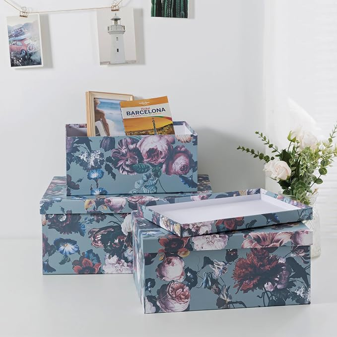 Soul & Lane - Elegance in Bloom Decorative Boxes with Lids, Set of 3 | Large Nesting Paperboard Storage Boxes for Keepsakes and Photos, Pretty Elegant Vintage Floral Containers for Home Decor - Image 6