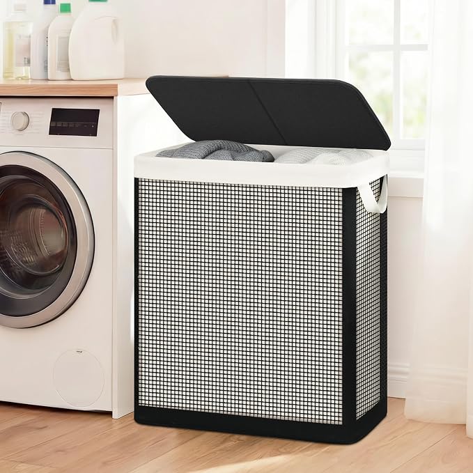 STO STO 2 Section Laundry Hamper with Lid, 140L Steel-Frame Double Laundry Hamper with Removable Washable Liner, Breathable Large Laundry Basket for Bedroom, Bathroom, Laundry Room, Dorm, Closet - Image 8