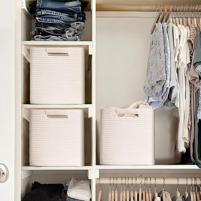 13 Inch Storage Cubes, 3 Pack Cube Storage Bins for Organizing, Cotton Rope Woven Baskets for Shelves, Bathroom, Kids Room, Closets, Baby Nursery - Image 4