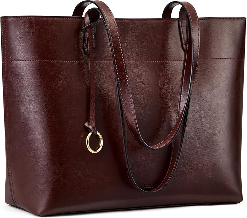 Kattee Vintage Genuine Leather Work Tote for Women | Spacious interior with a zip compartment for organized work, travel, and everyday essentials. by Kattee