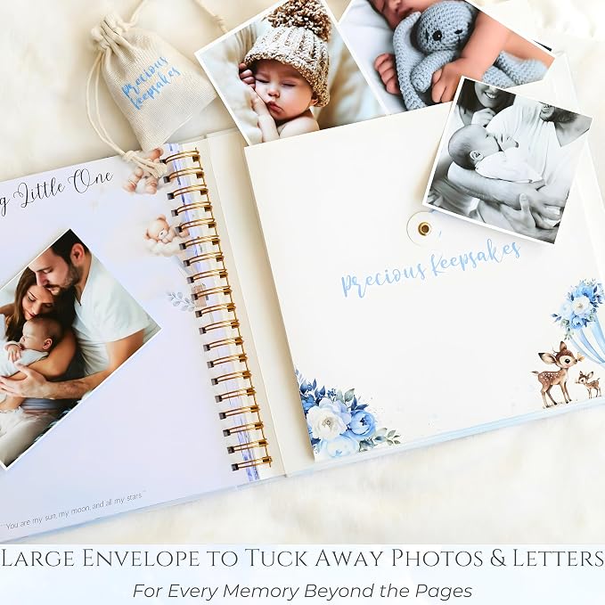 Luxury Baby Boy Memory Book Set – Keepsake Journal & Milestone Album from Pregnancy to Age 5 with Premium Gift Box, Storage Pouch & Keepsake Envelope – Baby Shower & Newborn Gift - Image 5