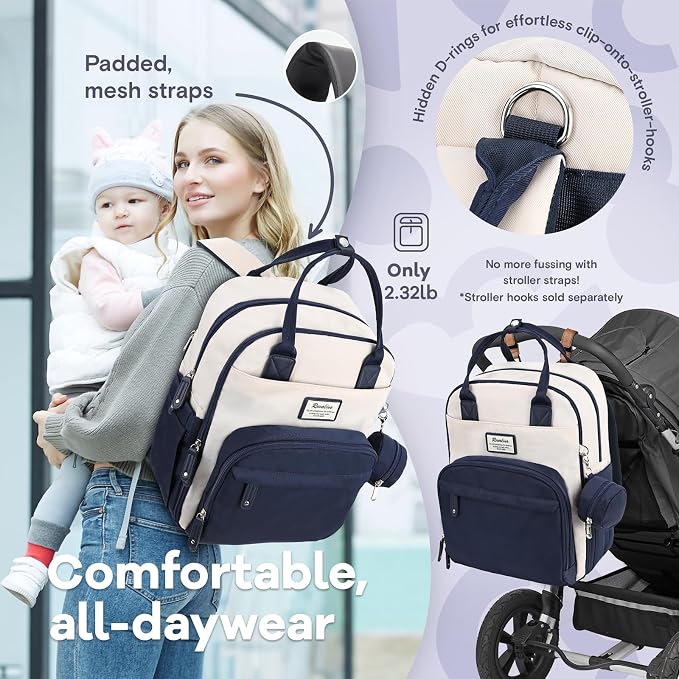 RUVALINO Baby Diaper Bag Backpack with Changing Pad, Baby Shower Gifts | Baby Essentials, Waterproof Travel Baby Bags for Mom Dad Girl Boy, Insulated Bottle Holders, Pacifier Case, Large Capacity - Image 7
