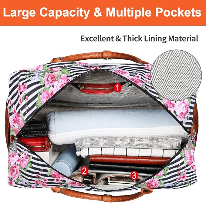 Weekender Bags for Women, 21" Travel Duffle Bag with Shoe Compartment | 3PCS Carry On Overnight Large Duffel Bag with Crossbody Bag and Toiletry Bag for Weekend Travel Gym Hospital Business Trip - Image 7