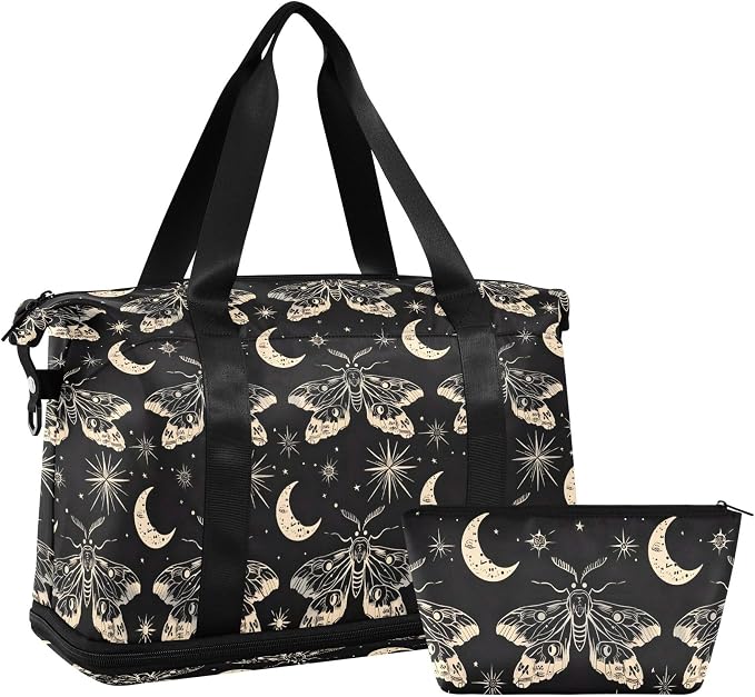Travel Duffel Tote Bag Butterfly and Moon Skull Sports Duffel Bag with Wet Pocket Weekender Overnight Bag for Women Men Gym Bag, Carry On Bag Hospital Bag for Labor and Delivery - Image 7