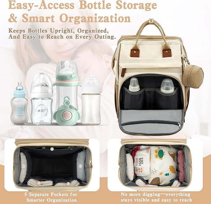 Diaper Bag Backpack for New Parents, Large Capacity Baby Travel Bag with Bottle Holders, Multiple Compartments (Khaki Brown) - Image 2