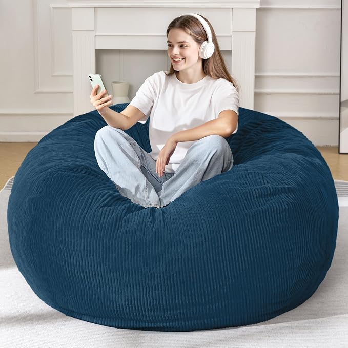 5FT Bean Bag Chair for Adults,Gaint Teardrop Beanbag with Filler | Beanbag Chair with Memory Foam Filled,Bean Bags with Handy Handle&Machine Washable Cover for Living Room,Bedroom-Dark Blue - Image 3