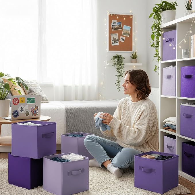 GRANNY SAYS 11 Inch Cube Storage Bins, Purple Gradient, 6-Pack | Collapsible Cube Storage Organizer with Thickened Base Plate, Sturdy Handles, Decorative Baskets for Shelves, Closet - Image 2