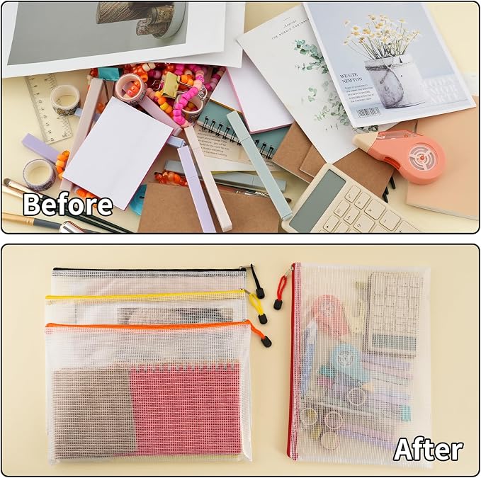 EOOUT 72pcs Mesh Zipper Pouch, A4 Size, 12 Colors Zipper Bags for Organizing Storage, Waterproof Puzzle Bag, Zipper File Bags for Board Games and School Office Supplies - Image 4