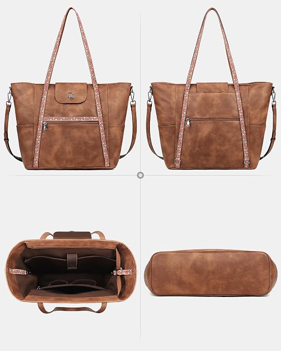 Large Laptop Tote Bag for Women Designer Leather Laptop Bag, 15.6in | Fashion Travel Backpack Purse Shoulder Handbag Fits 15.6 Laptop, Daily, Work, Business Trip, Weekend Travel, Teacher - Image 7