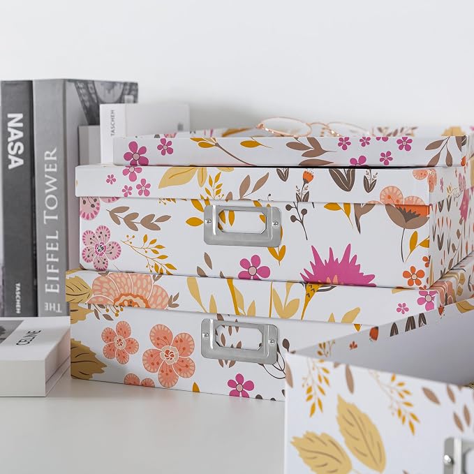 Soul & Lane - Keepsake Storage Boxes with Lids, Set of 3, Floral Collage | Decorative Cardboard Document Box Set for Photos, Scrapbooks and Memories, Large Pretty Letter Organizers for Organizing - Image 4