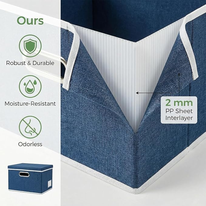 Storage Bins with Lids [3-Pack] Linen Fabric Foldable Storage Boxes Organizer Containers Baskets Cube with Cover for Bedroom Closet Office Royal Blue（11.4X8.6X6.7 - Image 4