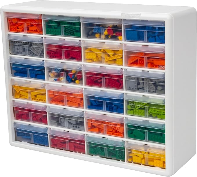 Akro-Mils 24-Drawer Plastic Storage Cabinet, 20" W x 6" D x 16" H, White | Plastic Cabinet w/ Drawers for Garage Organization, Beads, Building Bricks Storage, Teacher Toolbox, Makeup Organizer, 10124 - Image 8