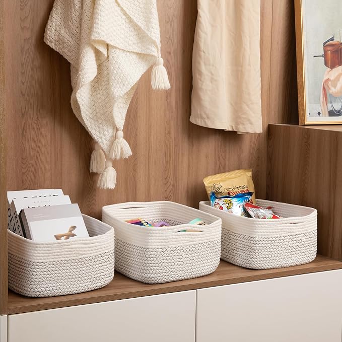 OIASKET Storage Baskets for Organizing 3 Pack, Woven Baskets for Shelves, | Closet Organizer Bins with Handle, Empty Gift Basket, Toy Storage for Toys, Blankets, Towels, Clothes, Books, 15"x11.42"x6.7" - Image 5
