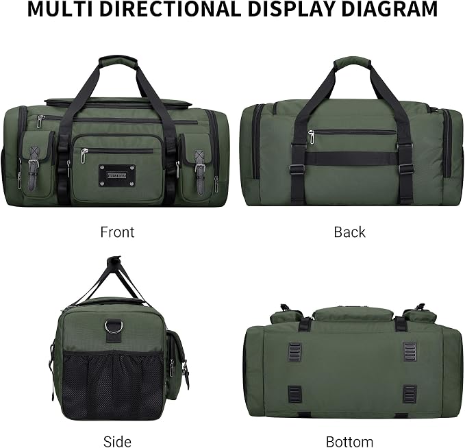 WITZMAN Duffle Bag for Men Large 54L Travel Duffel with Shoe Compartment | Water-resistant Nylon, Dry-wet Pocket, Fits 16" Laptop, Convertible for Gym, Weekender, Sports, Overnight, B717 Army Green - Image 8