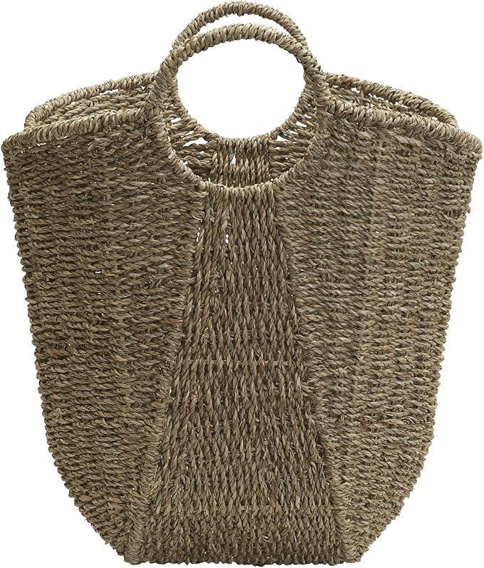 Household Essentials Brown Wicker Storage Basket with Handles Large | Natural Seagrass - Image 4