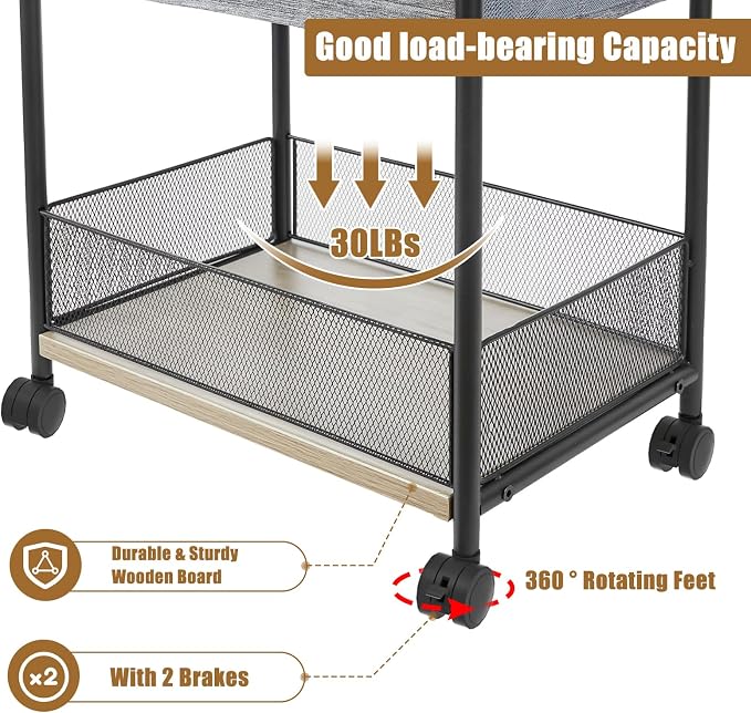 3-Tier Baby Diaper Caddy Organizer and Storage Cart, Mobile Metal Utility Cart with Rolling Wheels for Nursery Essentials with 4+2 Dividers, Large Capacity Rolling Cart For Bedroom, Bathroom, Nursery - Image 5