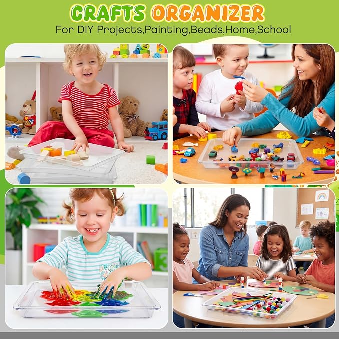 4 Pcs Plastic Art Tray for Classroom Stackable Activity Craft Sand Tray Sensory Play Organizer for Kid Painting School Work Art Project Jewelry Sorting Supply (13.4 x 10 Inch,Clear) - Image 6