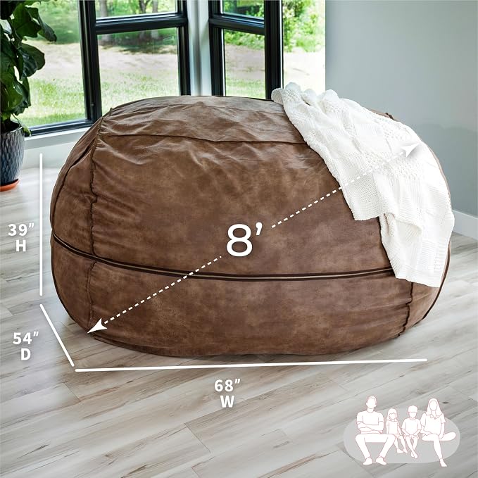Big Joe Fuf 8Ft Giant Foam Bean Bag Chair, Oversized Couch with Removable Cover for Kids, Teens, Adults, Coffee Soft Vegan Leather, 8 Foot | Premium Shredded Foam Filled, Soft Vegan Leather, Adult-Sized Comfortable Seating, Supports Up to 300 lbs - Image 3