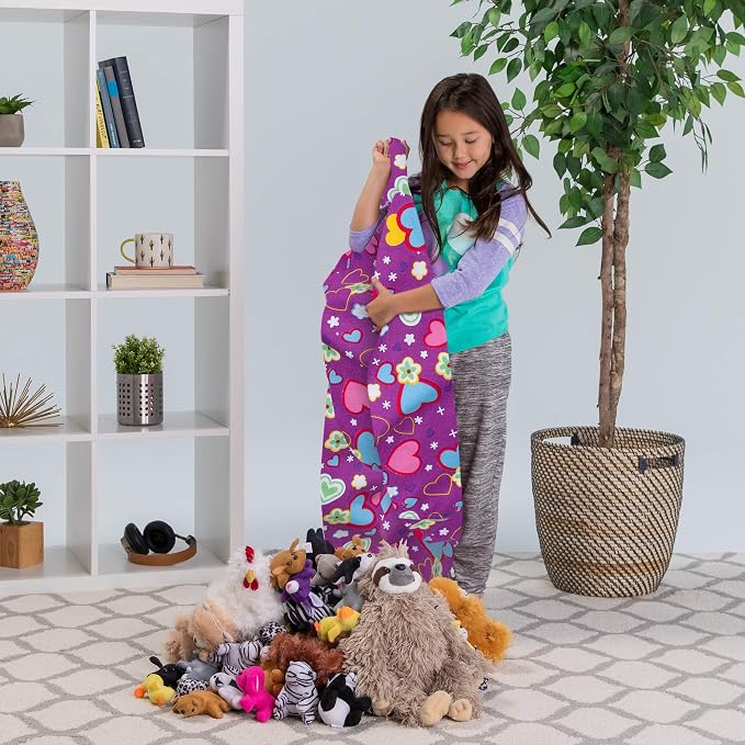 Posh Creations Stuffable Kids Stuffed Animal Storage Bean Bag Chair Cover - Childrens Toy Organizer, Large-38 - Canvas Multi-Colored Hearts on Purple - Image 4