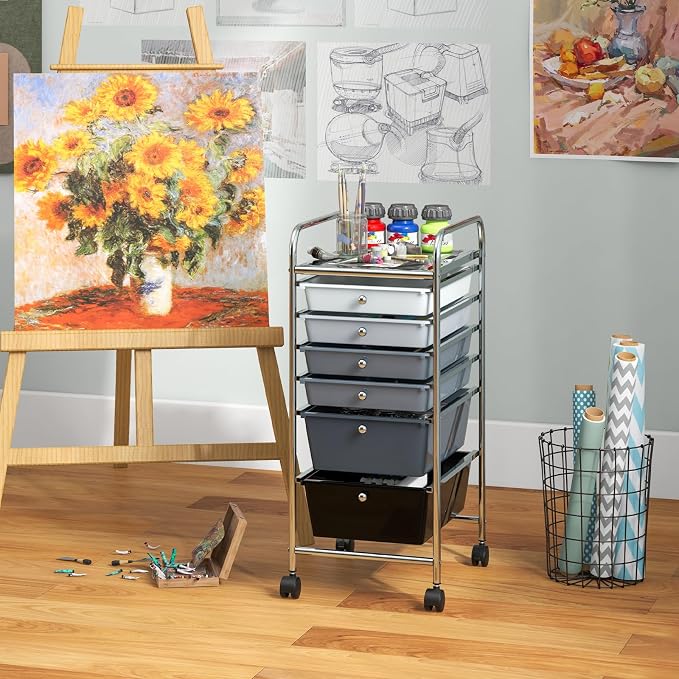 Giantex 6 Storage Drawer Cart Rolling Organizer Cart for Tools Scrapbook Paper Home Office School Multipurpose Mobile Utility Cart (Black Gradient) - Image 4