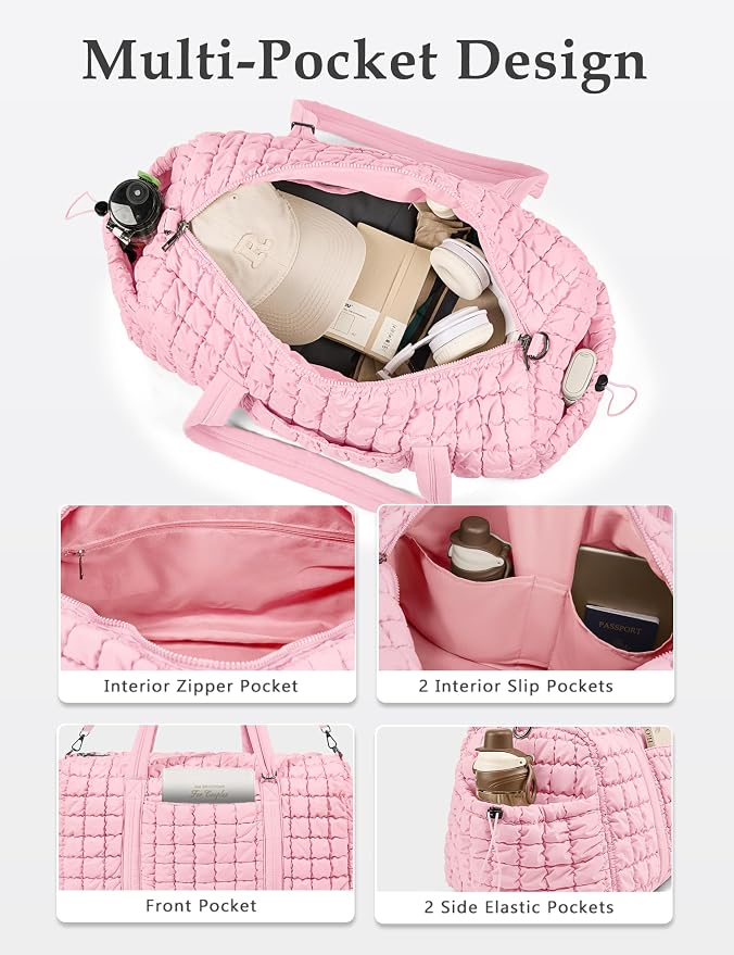Quilted Travel Duffle Bag Puffer Weekender Bag Overnight Bag Duffel Gym Bag | Medium Soft Puffy Carry-On for Women, Large Lightweight Personal Item Travel Bag for Trips Business Sport Airplane Hospital - Image 4