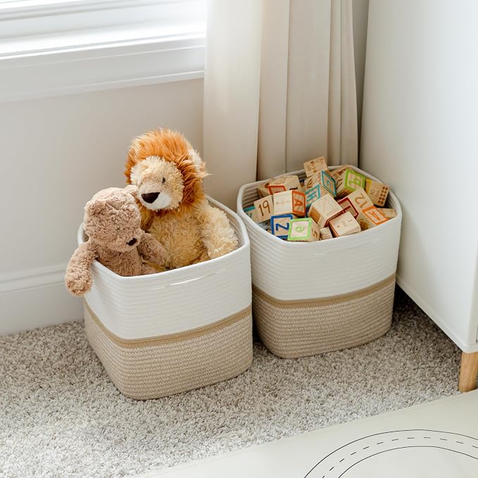 NaturalCozy Storage Cubes 11 Inch Cotton Rope Woven Baskets for Organizing, 3-Pack | Cube Storage Bin | Square Storage Baskets for Shelves Organizer, Classroom, Kids Toy Bins, Closet, Baby Nursery - Image 8