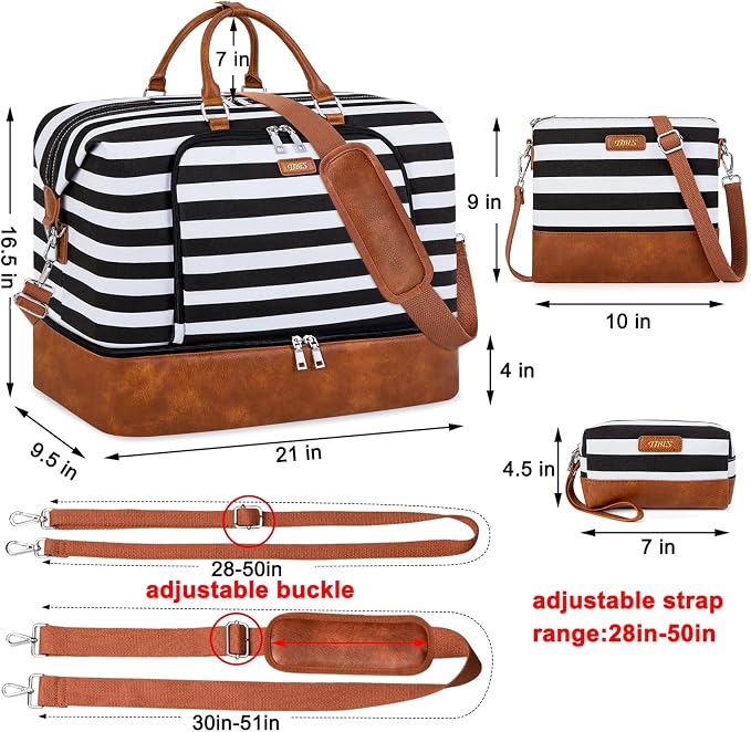 TIBES Travel Weekender Bag for Women, Overnight Bag with Shoe Compartment | 3PCS Large Travel Duffel Bag for Gym, Travel, Hospital, Business Trip, Carry On Tote, Wet & Dry Separation, Water Resistant - Image 7