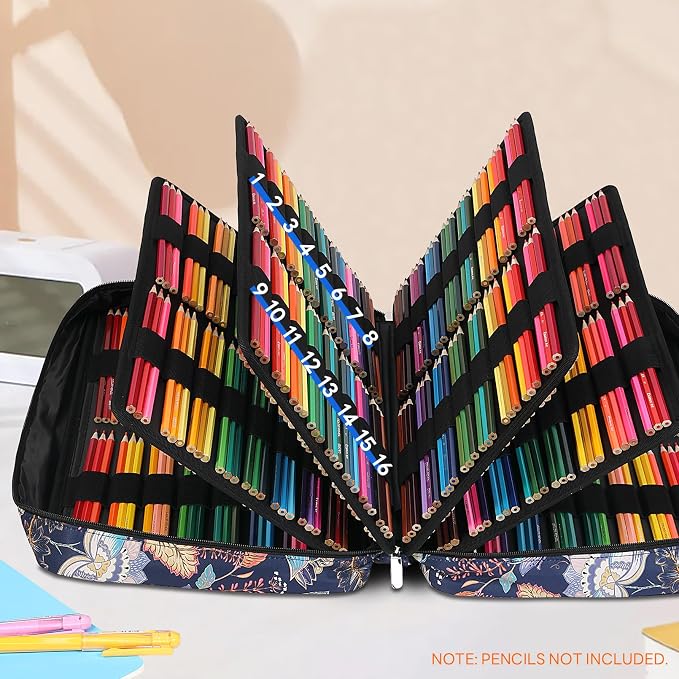 JAKAGO 480 Slots Colored Pencil Case Extra Large Capacity Pen Holder for Artist Painter Zipper Organizer Bag for Marker Highlighter Storage Case for Office Sketch Travel Supplies (Retro Flower) - Image 3