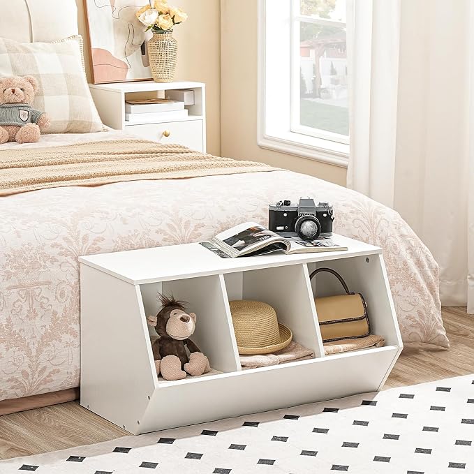 HOOBRO Toy Storage Cubby, Kids Bookshelf, Stackable 3-Bin Toy Storage Cabinet, Bookcase Footboard, Children's Toy Shelf, Hallway, White WT30CW01 - Image 2