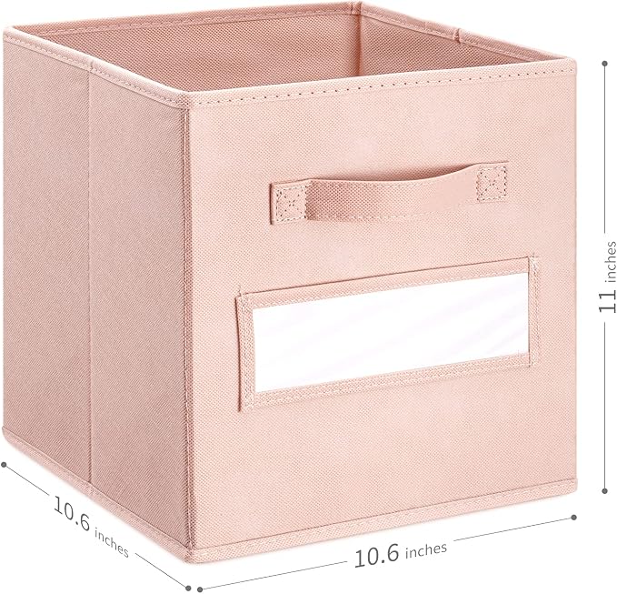 11 Inch Storage Cube,Storage bin,cube storage (Set of 10) Foldable Fabric Cube Storage Bins with 10 Labels Window Cards & a Pen,Baskets Containers for Shelves,Closet Organizers Box,Pink - Image 3