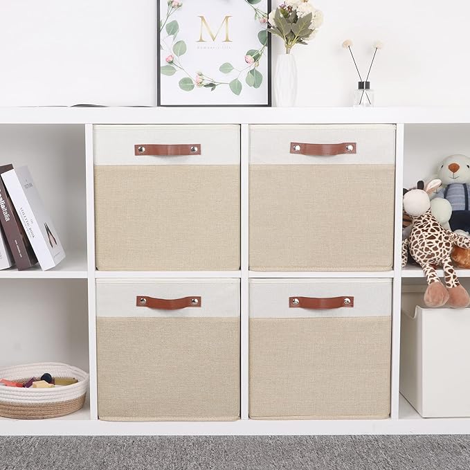 Temary Cube Storage Bins 13 Inch Fabric Storage Cubes Storage Baskets for Shelves Closet Baskets for Cube Storage with Leather Handles, Cloth Organizer Bins for Home - Image 5