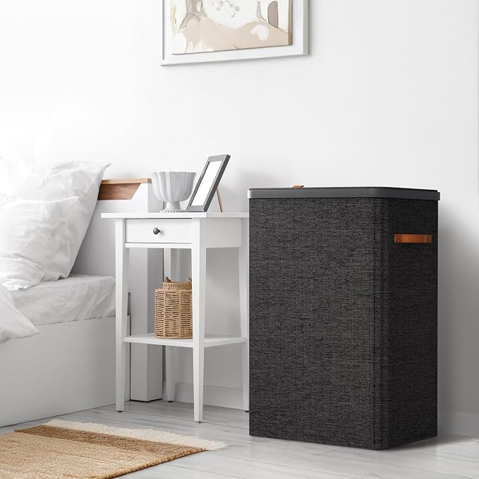Sorbus Laundry Hamper with Lid - Collapsible 2-Compartment Fabric Laundry Basket with Handles and Removable Laundry Bag – 45 Gallon (170 L) Dirty Clothes Hamper for Bedroom, bathroom and dorm (Black) - Image 6