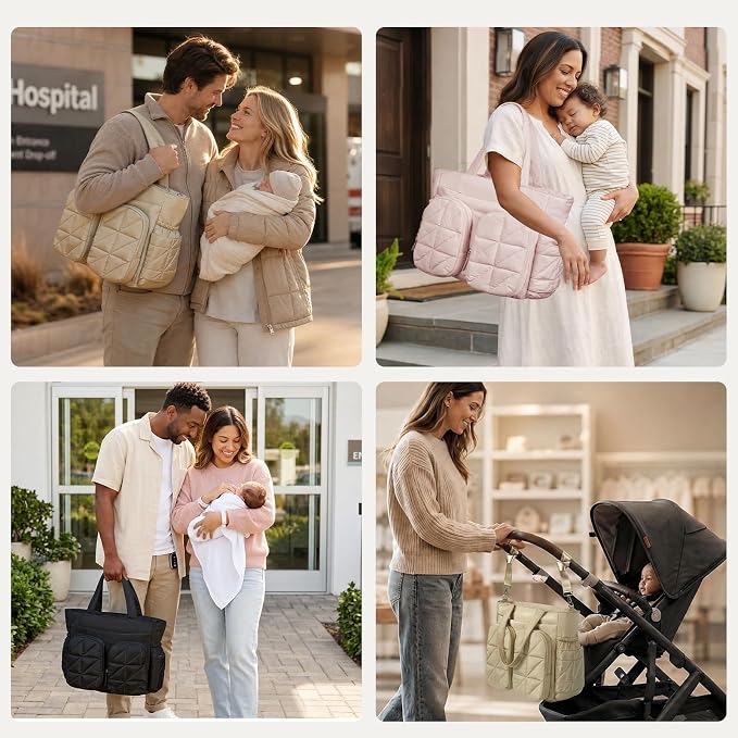 TOPEAST Diaper Bag Tote, Quilted Puffer Baby Bag with Insulated Pockets, Lightweight Hospital Bag for Mom & Dad, Travel, Work - Image 2