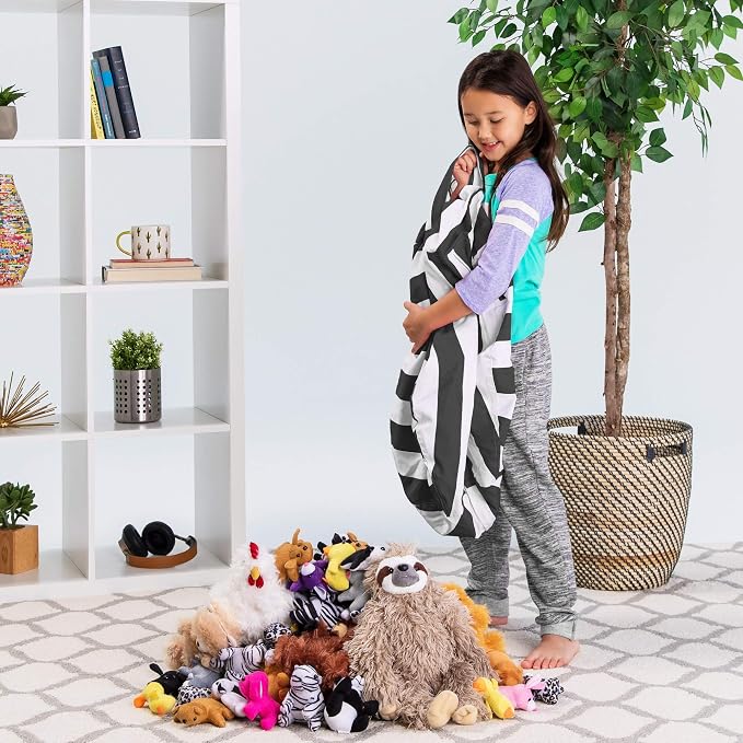 Posh Stuffable Kids Stuffed Animal Storage Bean Bag Chair Cover - Childrens Toy Organizer, Medium 27" - Canvas Stripes Gray and White - Image 5