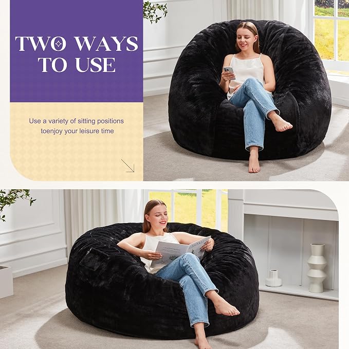 Hobestluk Bean Bag Chair for Adult Giant Beanbag with Filler Black 4FT | Breathable Material Removable Machine Washable Cover Memory Foam Living Room Bedroom Reading Gaming Oversized Large Big - Image 3