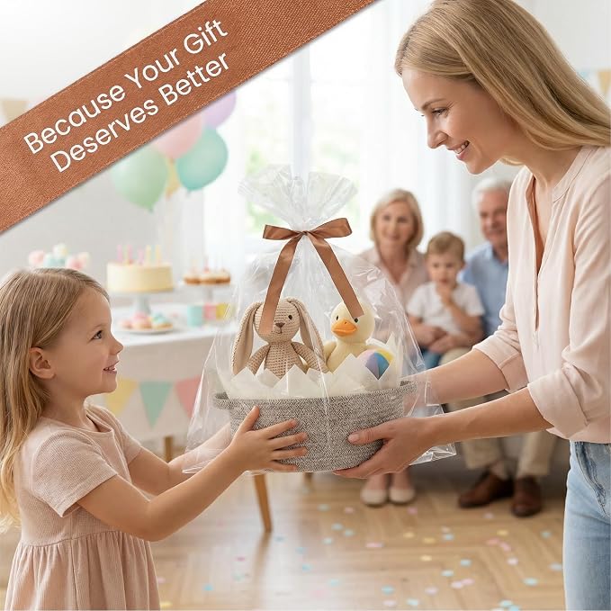 VIRETH HAUS 6pcs Small Woven Baskets with Gift Bags, Ribbons & Wrap Papers | Gift Baskets Empty to Fill for Valentines, Baby Shower, Easter, Christmas Day, Decorative Storage Bins for Toys & Home - Image 5