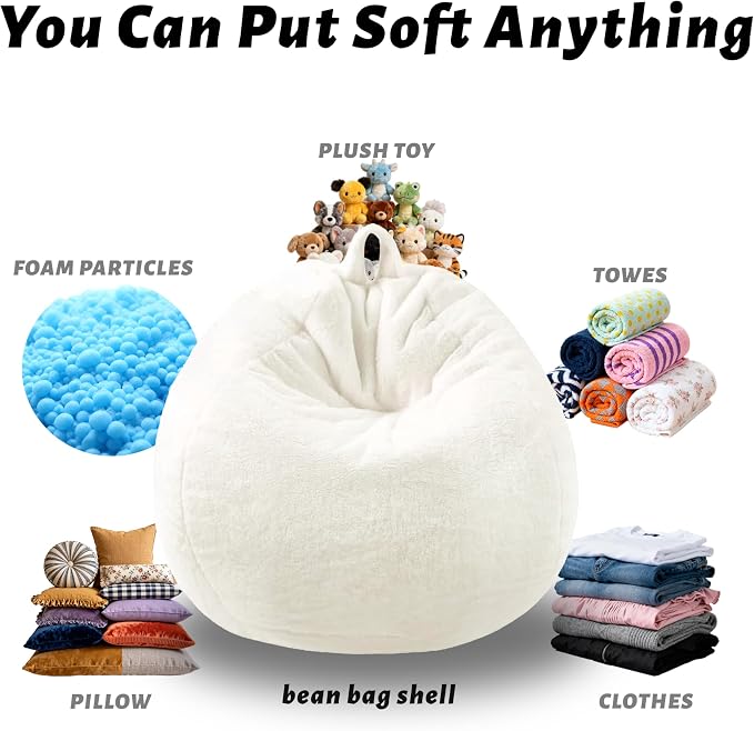 Faux Fur Comfy Bean Bag Chair Cover (No Filler)Stuffed Animal Storage Beige | Bean Bag Covers Large Bean Bag Sofa for Adults, furry fuzzy surface,for living room bedroom holiday gift - Image 3