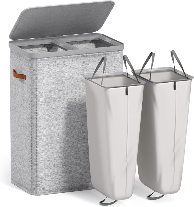 Sorbus Laundry Hamper with Lid - Collapsible 2-Compartment Fabric Laundry Basket with Handles and Removable Laundry Bag – 45 Gallon (170 L) Dirty Clothes Hamper for Bedroom, bathroom and dorm (Gray) - Image 8