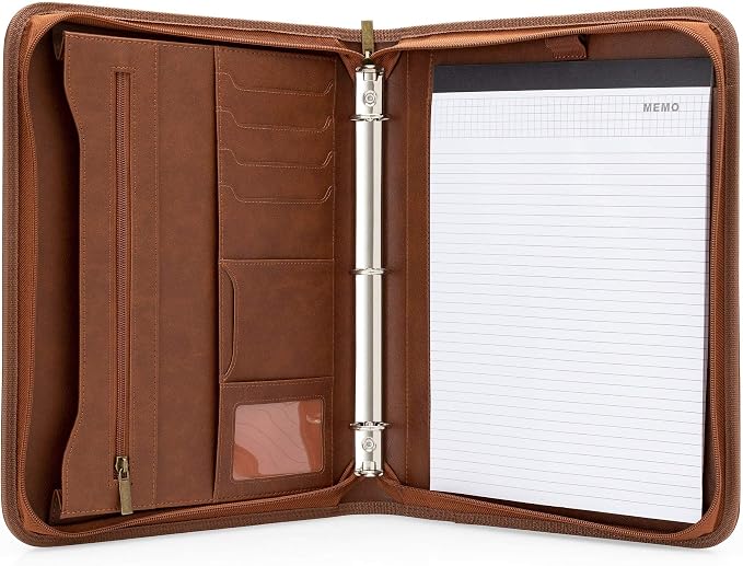 Forevermore Portfolio Binder, 1.5" Permanent 3-Ring, Vegan Leather, Brown - Image 6