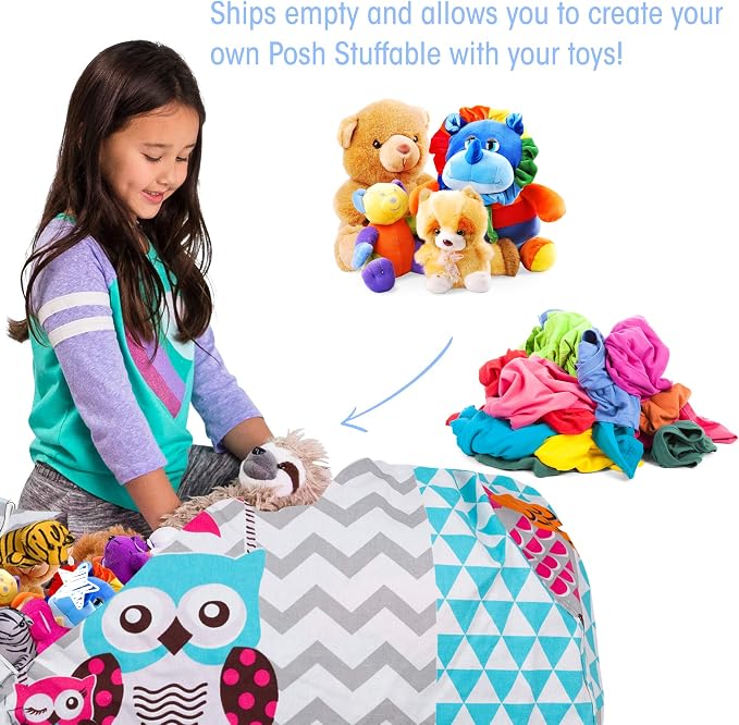 Posh Stuffable Kids Stuffed Animal Storage Bean Bag Chair Cover - Childrens Toy Organizer, X-Large-48 - Canvas Owls White and Blue - Image 2