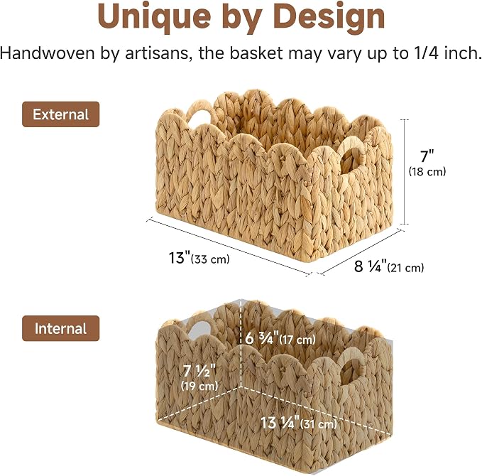 StorageWorks Scalloped Water Hyacinth Baskets, Large Scalloped Baskets | Scalloped Wicker Basket for Living Room, Decorative Scalloped Baskets for Storage, Wicker Baskets for Organizing and Decor - Image 3